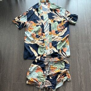 SHEIN | Tropical Print Shirt and Shorts Set, size large